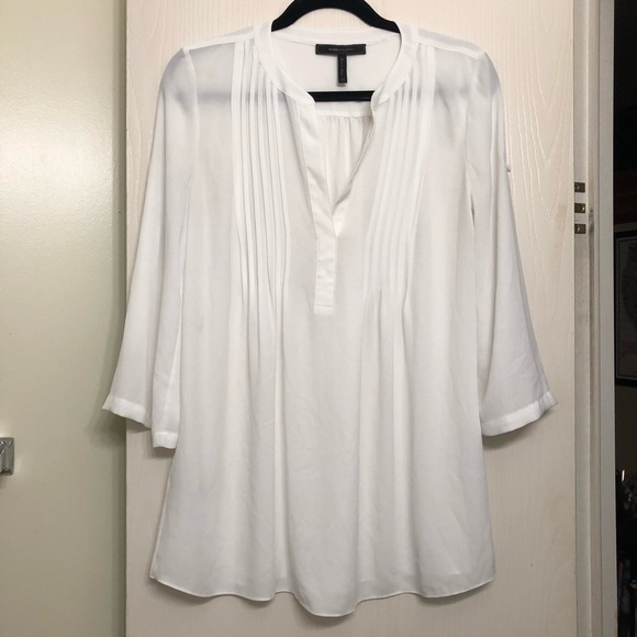 BCBGMaxAzria Tops - BCBGMaxAzria White Pleated Blouse size XS